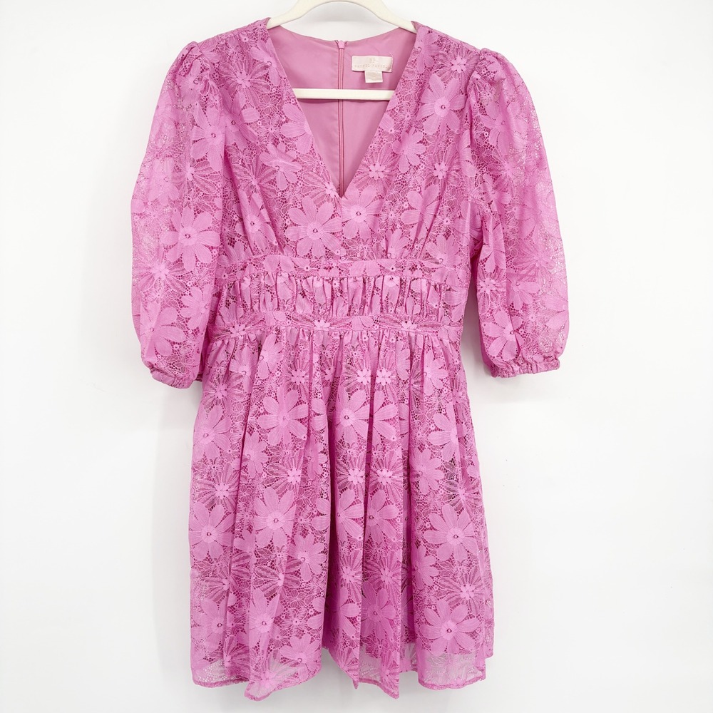 Rachel Parcell Womens Pink Floral Lace Romantic Coquette Mini Dress Size M
